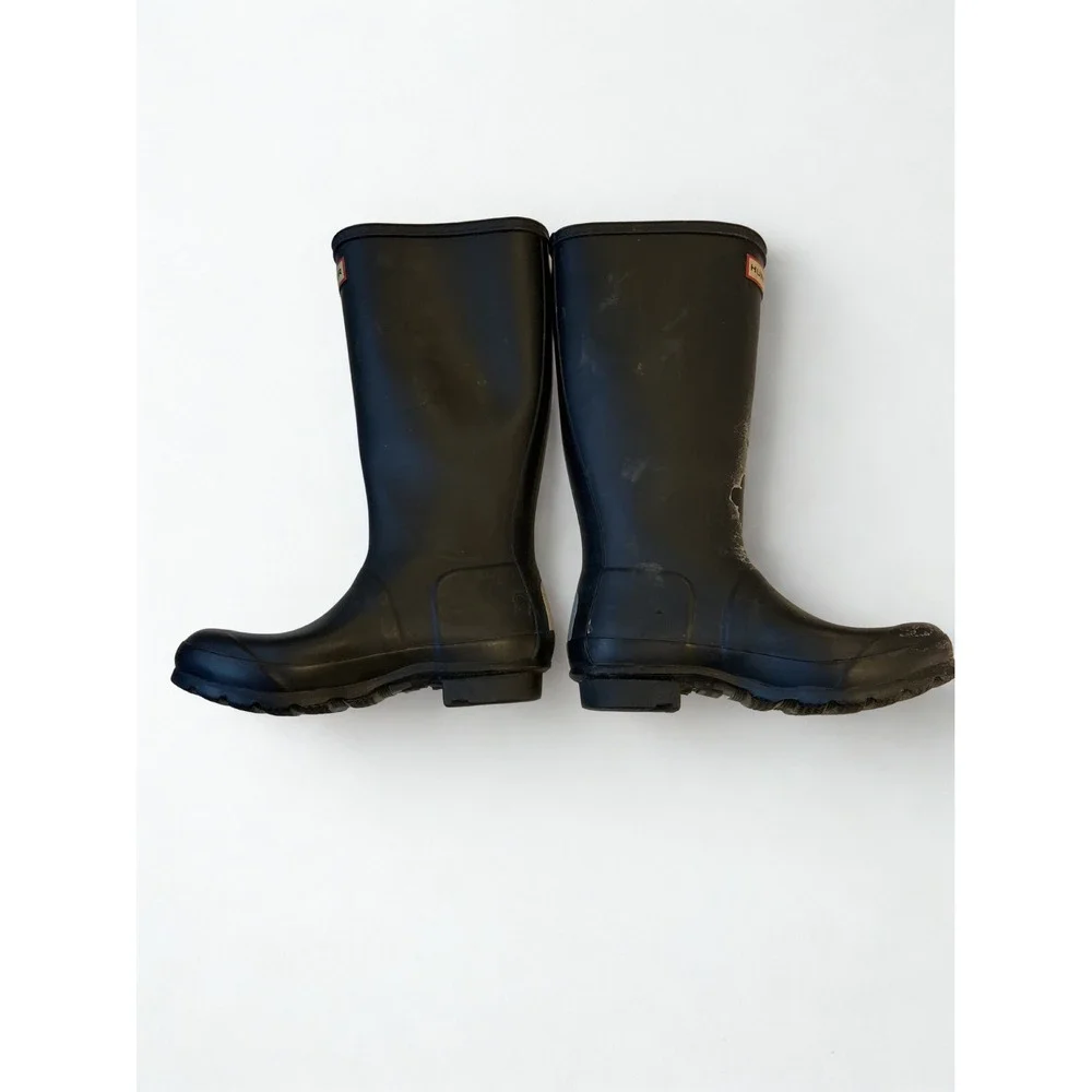 Hunter Kids Tall Rain Boots Black‎ Waterproof Rubber Buckle Boot-Flawed